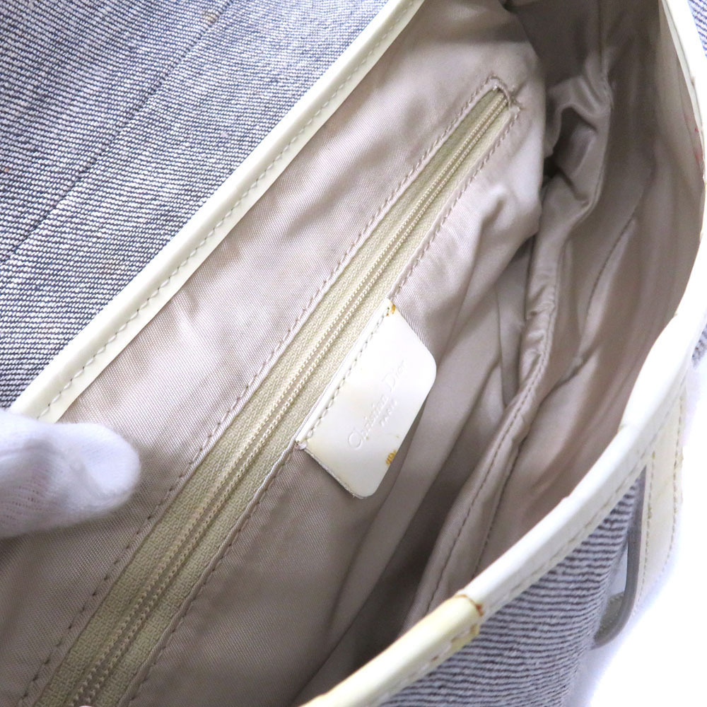 Dior Double Saddle Bag Handbag Canvas Enamel Gray Blue White - Picture 8 of 11